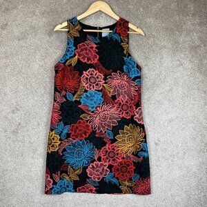 Cece Blue Red Floral Sleeveless Back Zip Lined Shift Dress